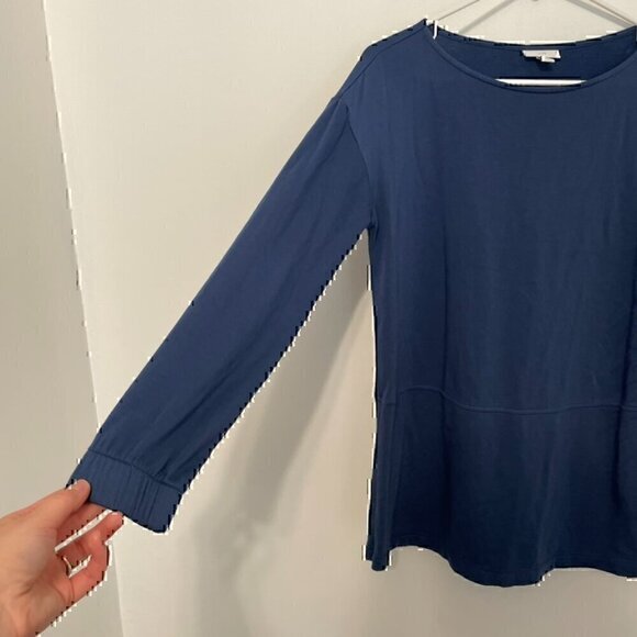 J. JILL Solid Blue Boat Neck Long Sleeve Fleece Lined Side Zip Zippers Tunic Top - Picture 4 of 12